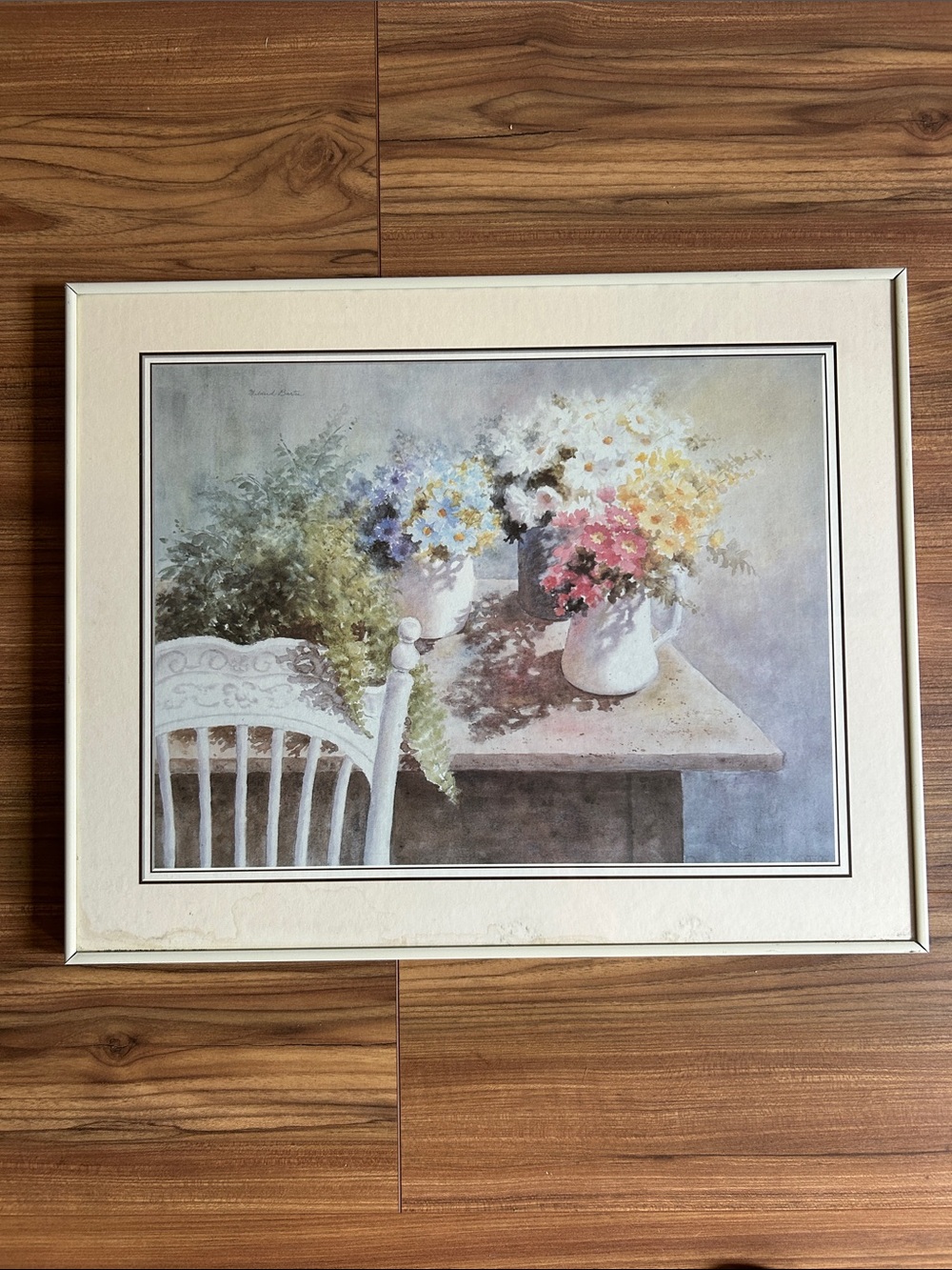 Framed Floral Still Life Art Print in Cream and Pastel Colors